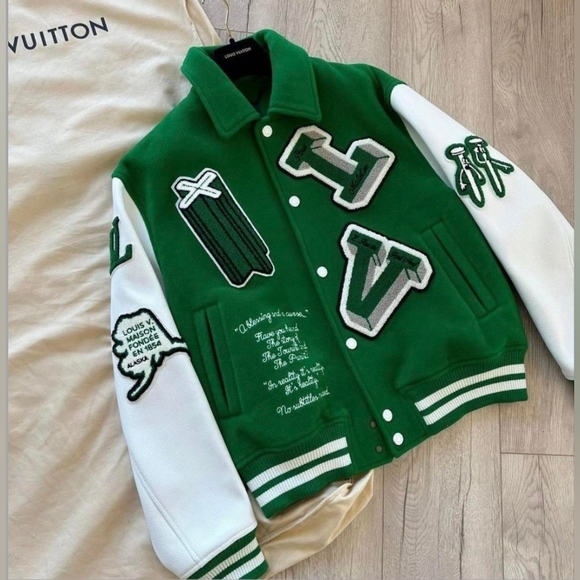 Men’s Louis Vuitton Green Wool Leather LV Varsity Jacket 46 Large - Picture 12 of 13